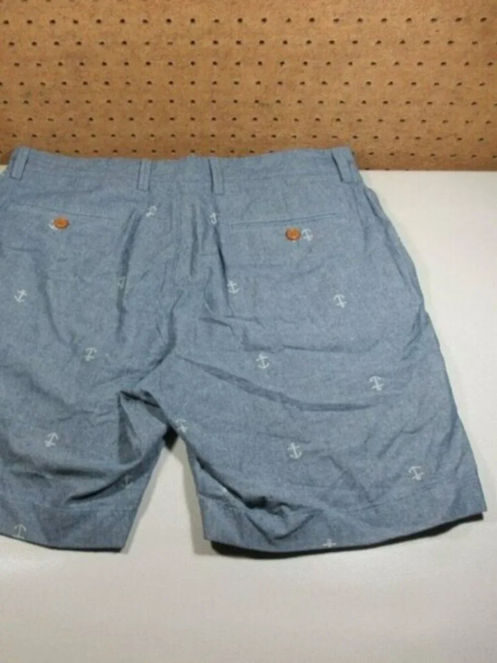 JCrew men solid blue Gramercy anchors chambray sailing chino shorts 34 e7961 EUC